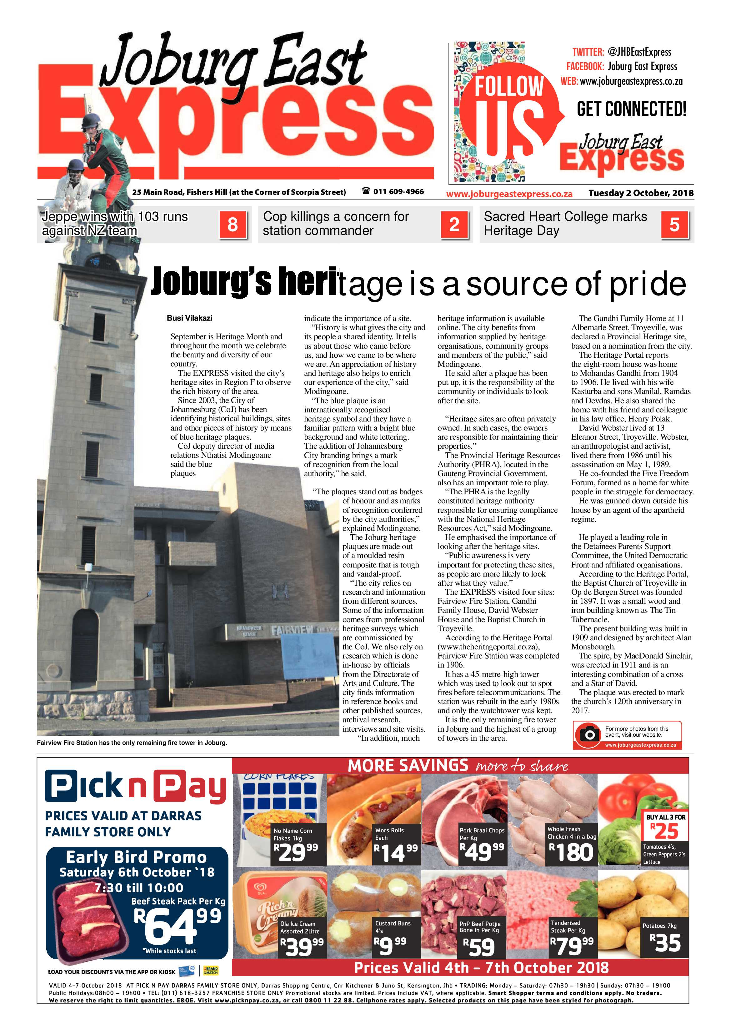 Joburg East Express 02 October 2018 page 1