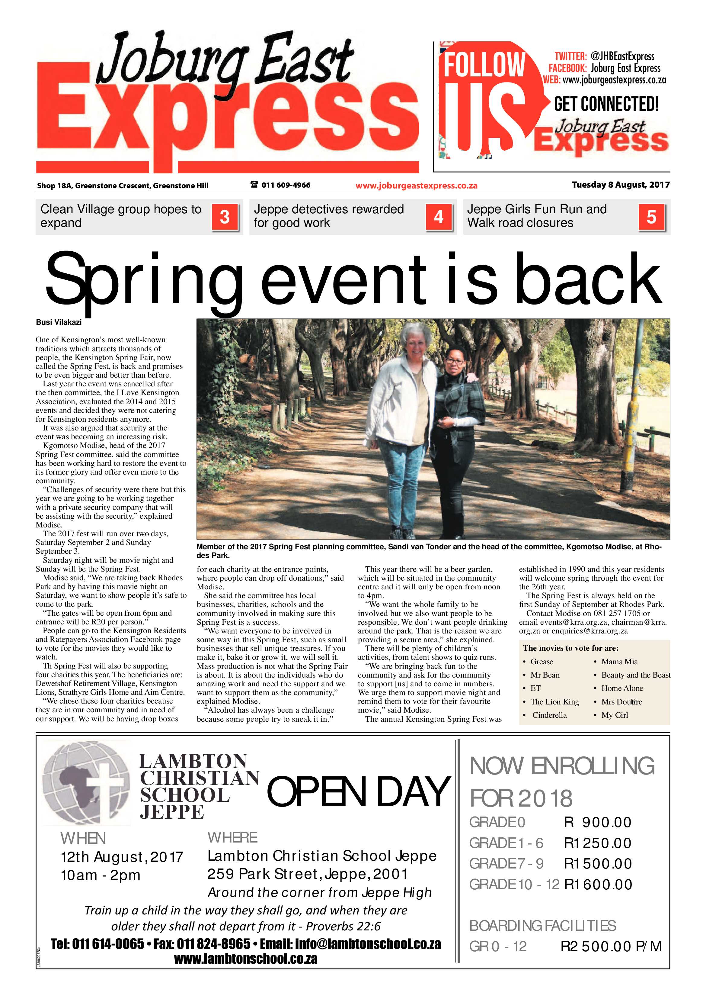 Joburg East Express 08 August 2017 page 1
