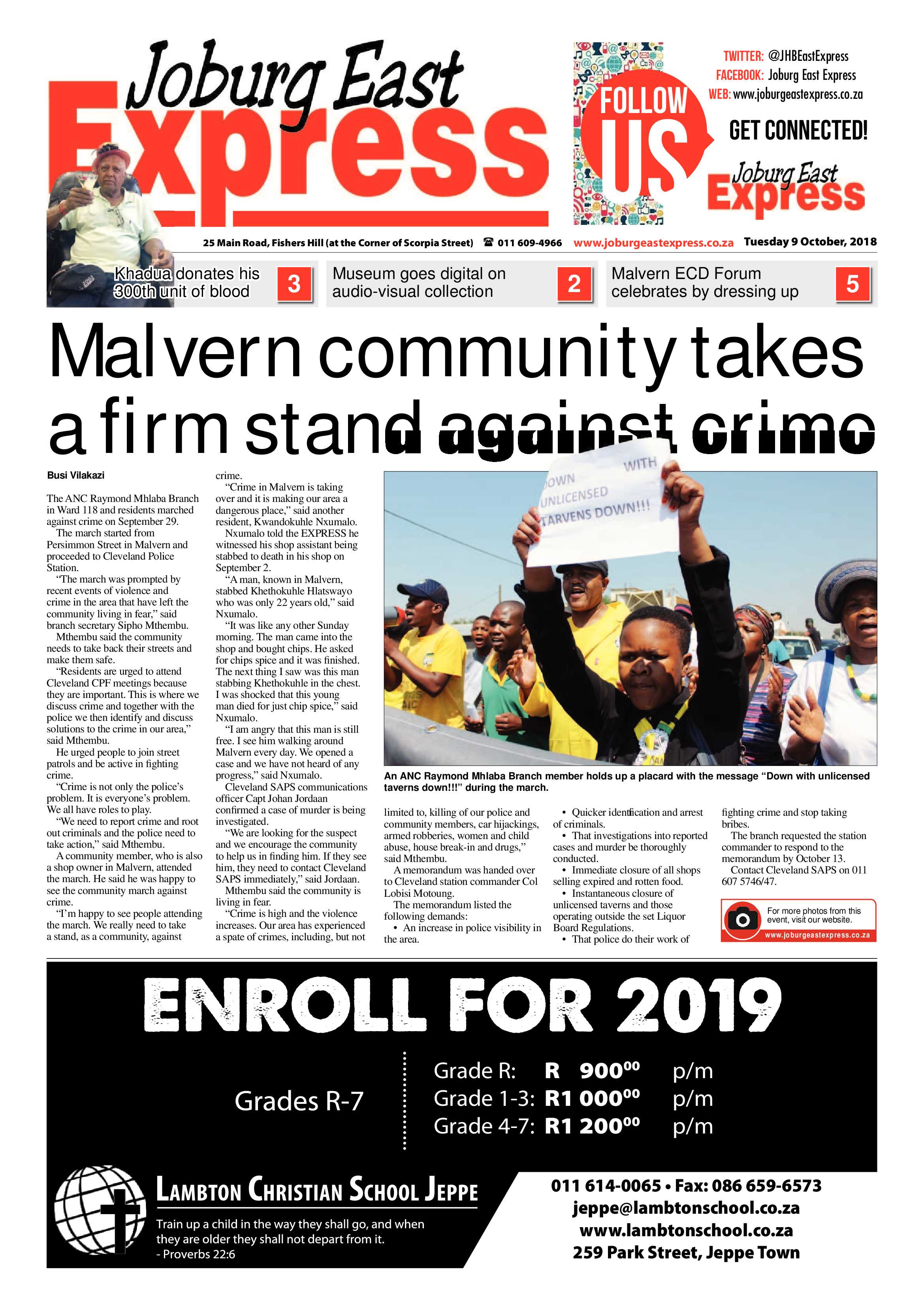 Joburg East Express 09 October 2018 page 1