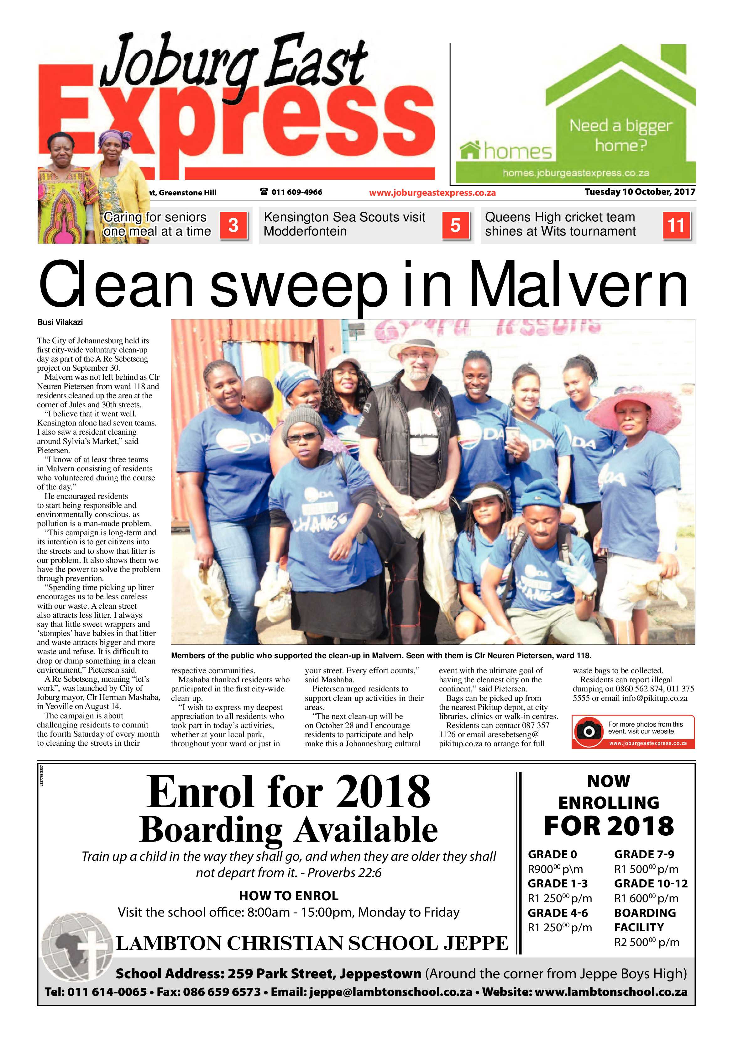 Joburg East Express 10 October 2017 page 1