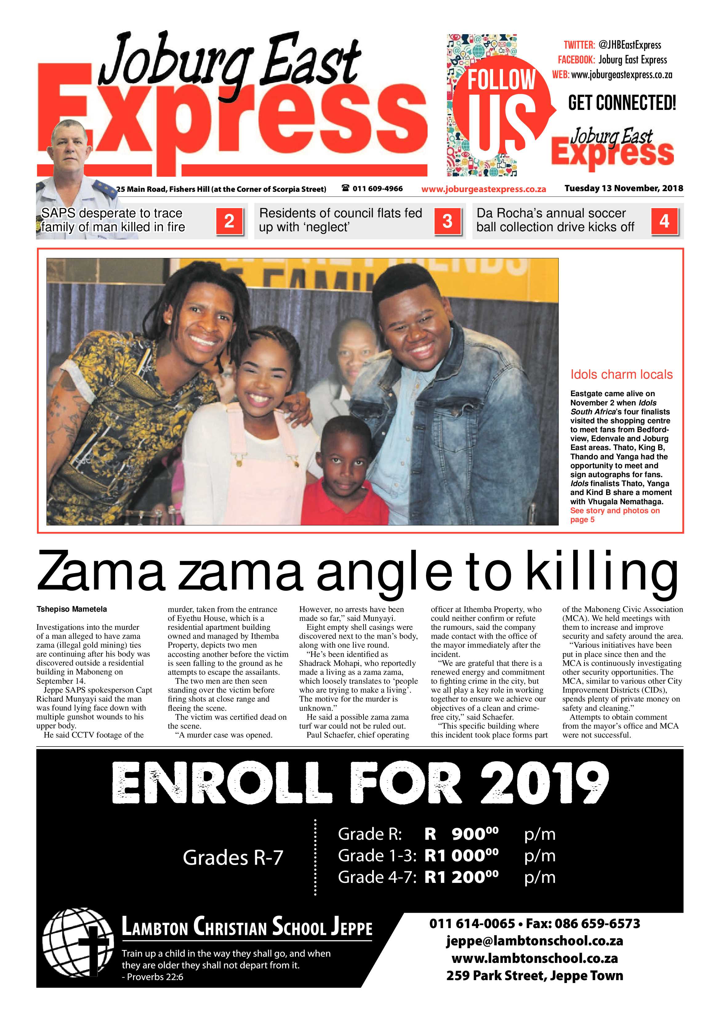 Joburg East Express 13 November 2018 page 1