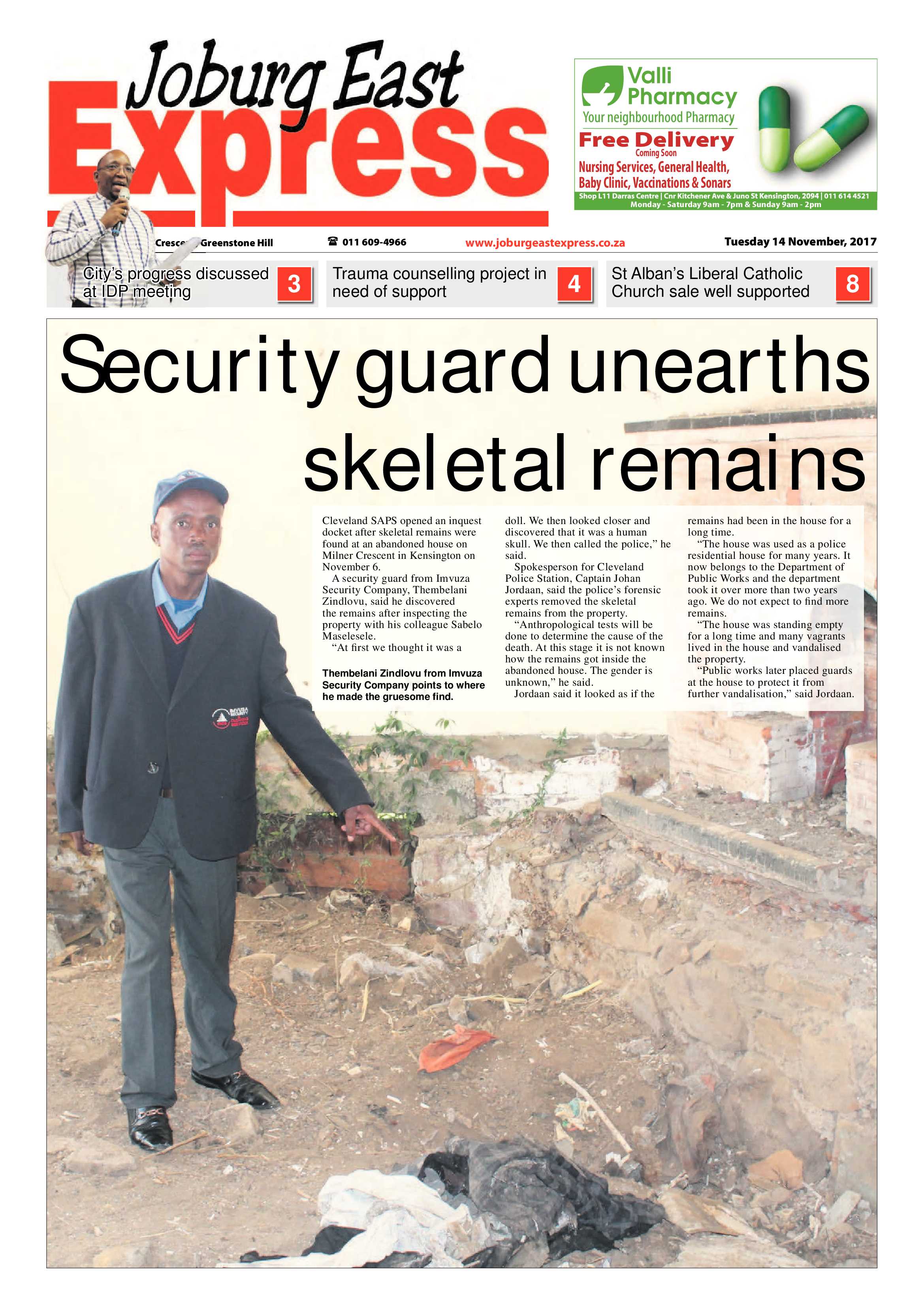 Joburg East Express 14 November 2017 page 1