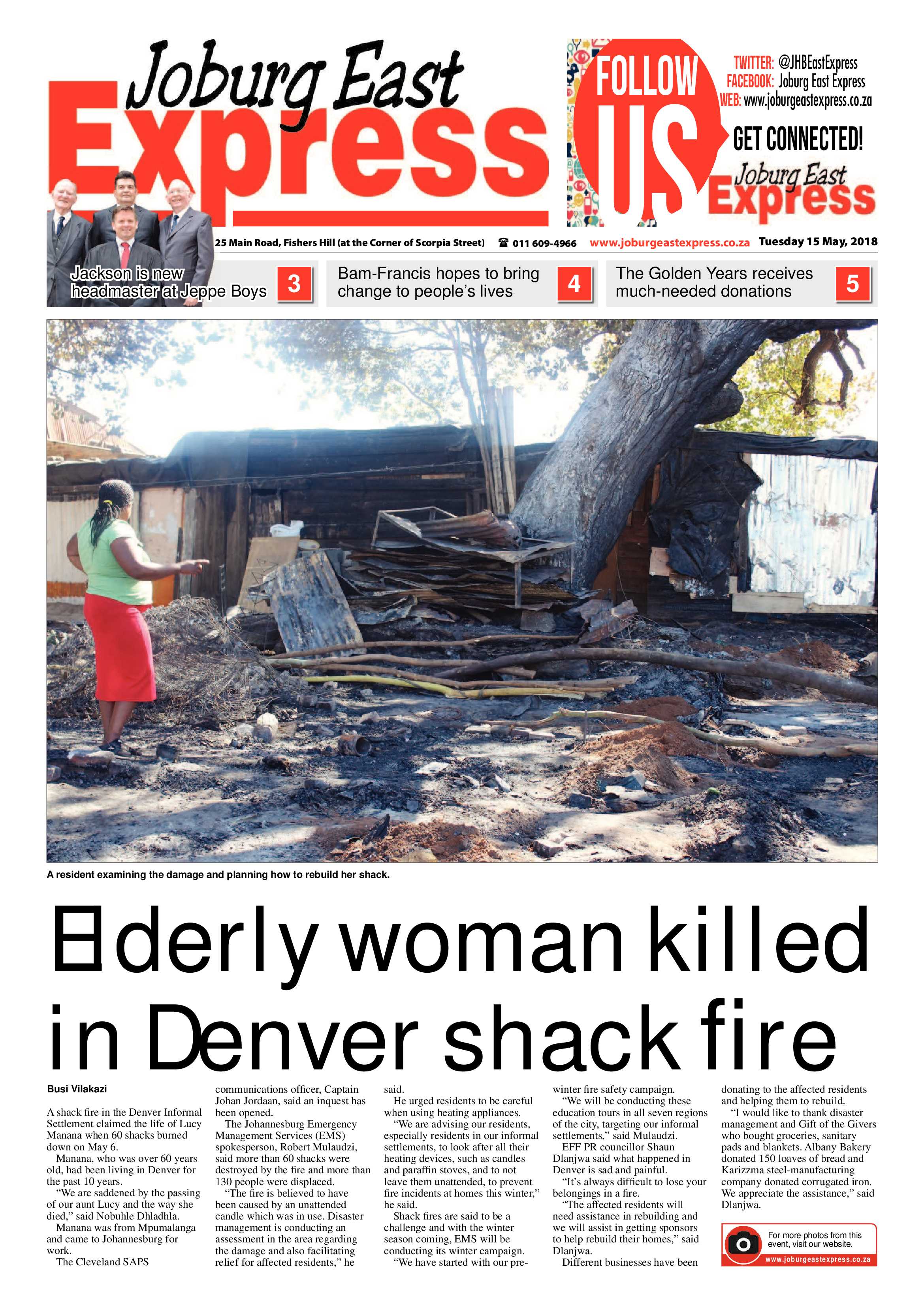 Joburg East Express 15 May 2018 page 1