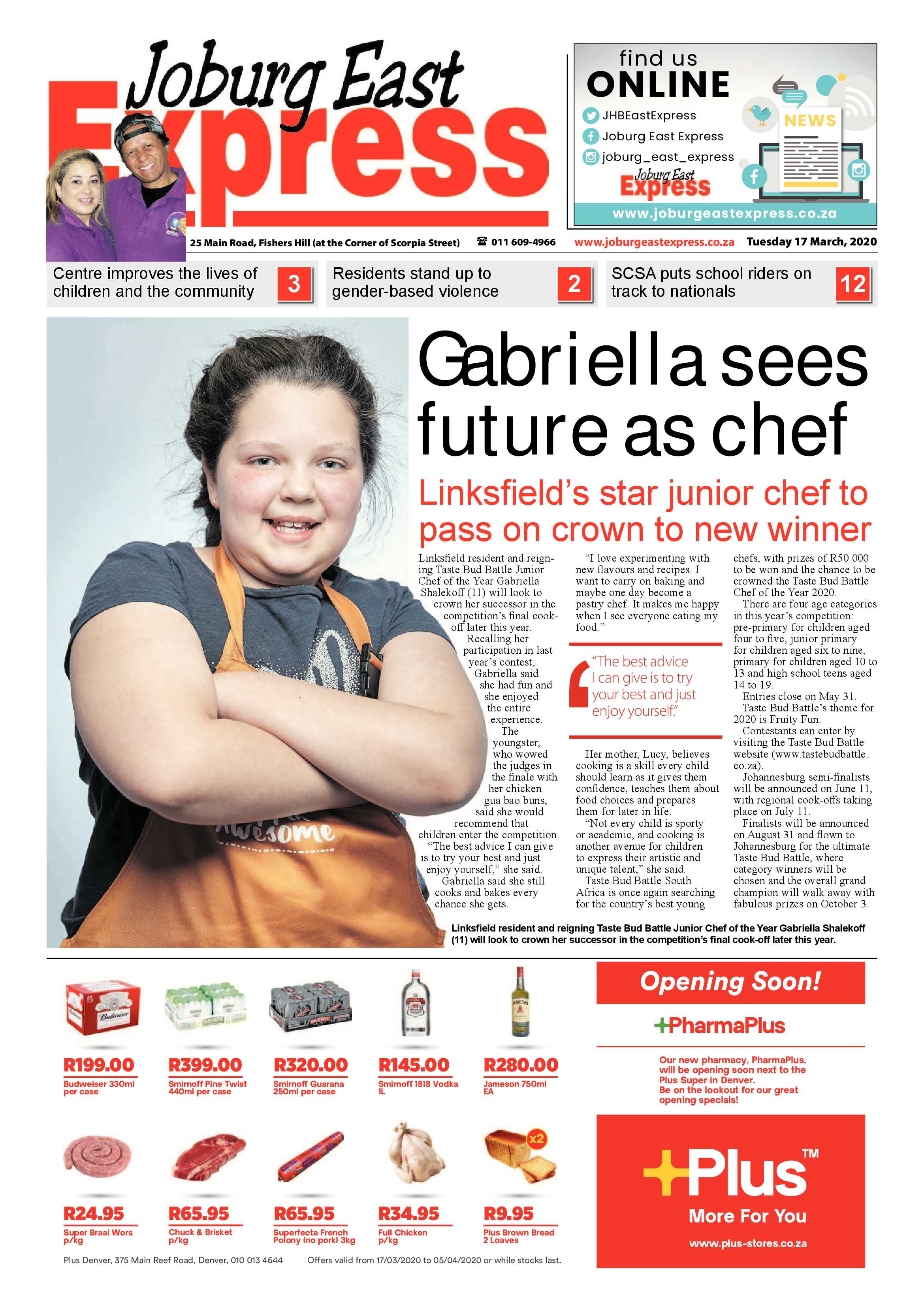 Joburg East Express 17 March 2020 page 1