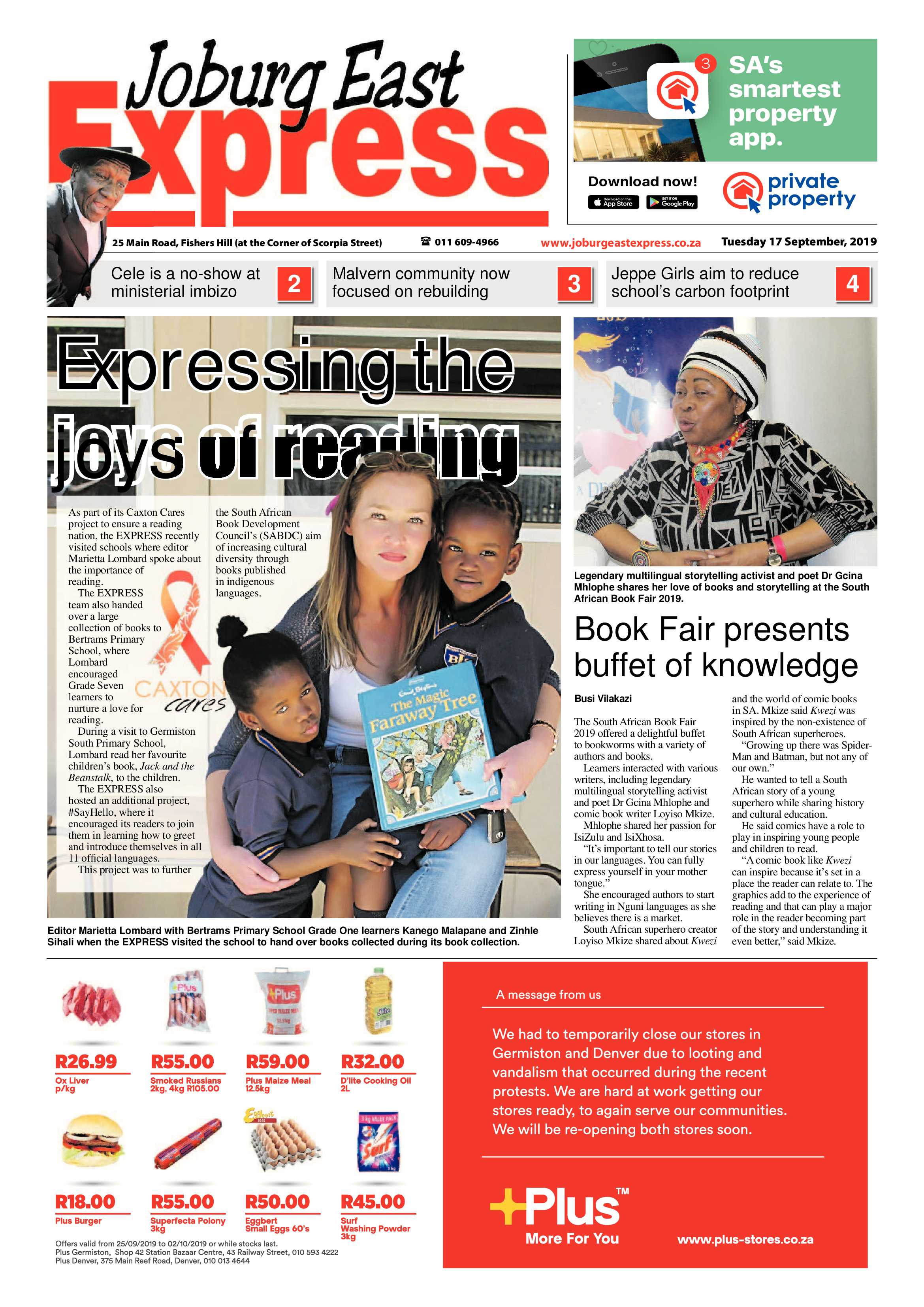 Joburg East Express 17 September 2019 page 1