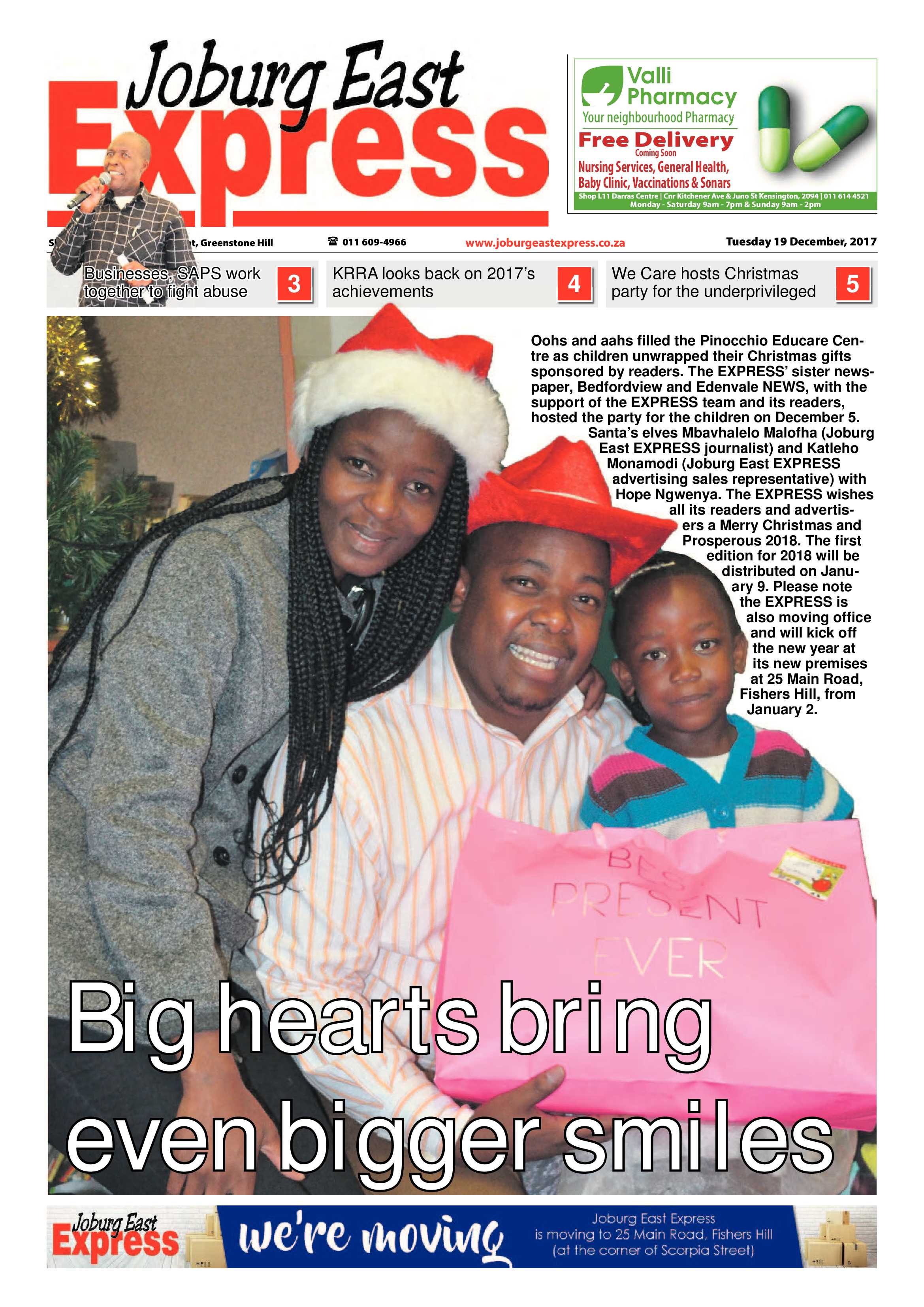 Joburg East Express 19 December 2017 page 1