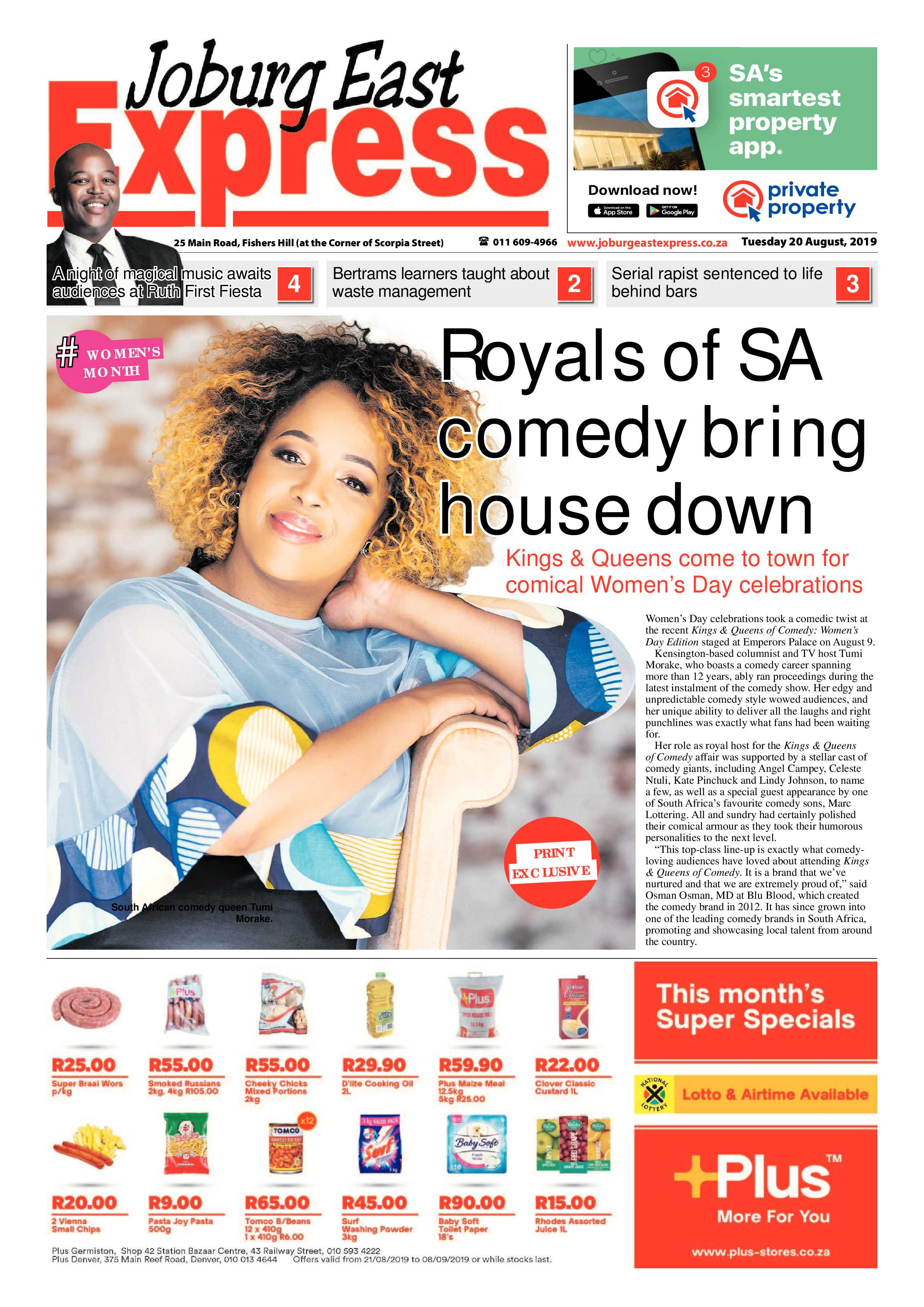 Joburg East Express 20 August 2019 page 1