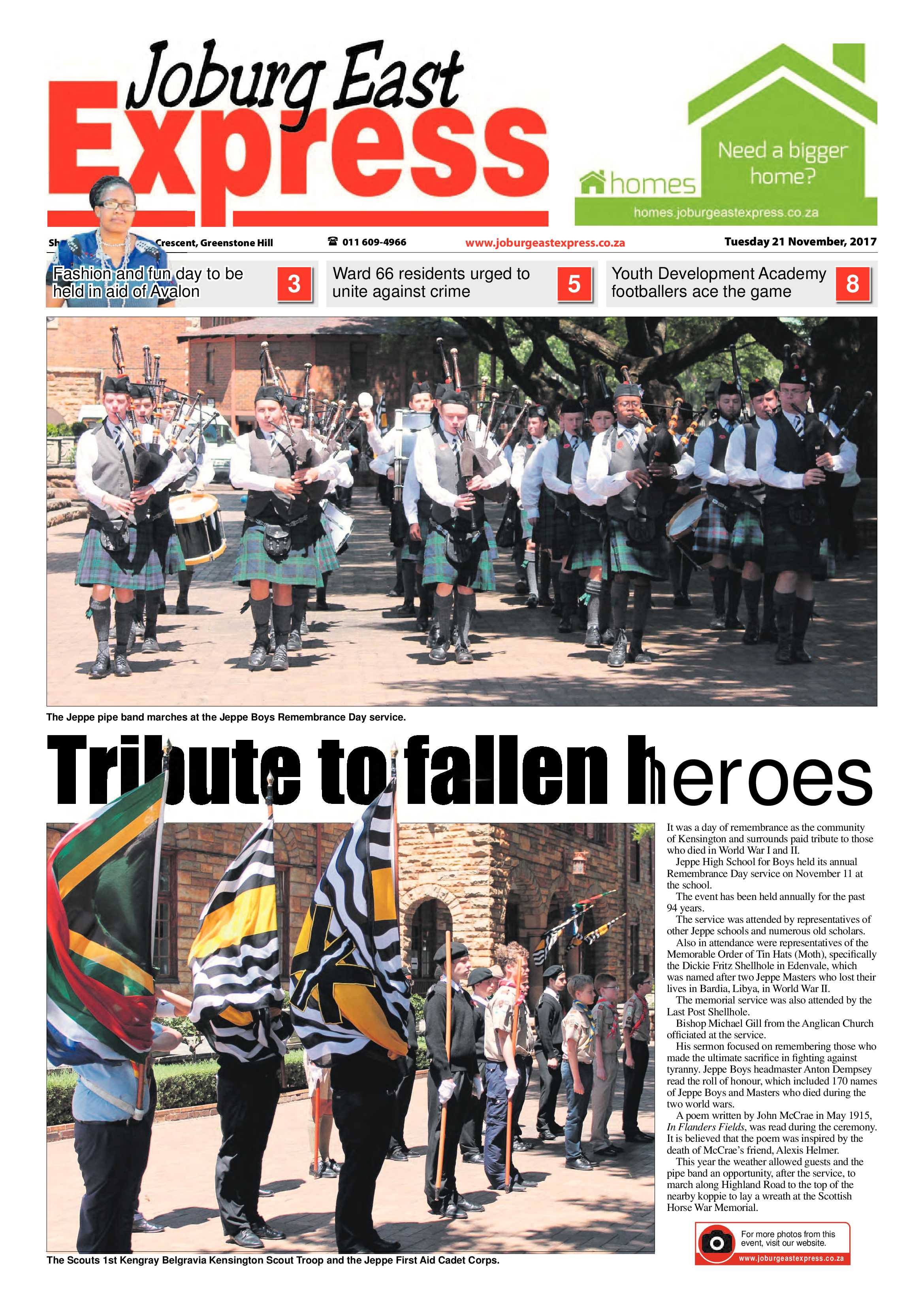 Joburg East Express 21 November 2017 page 1