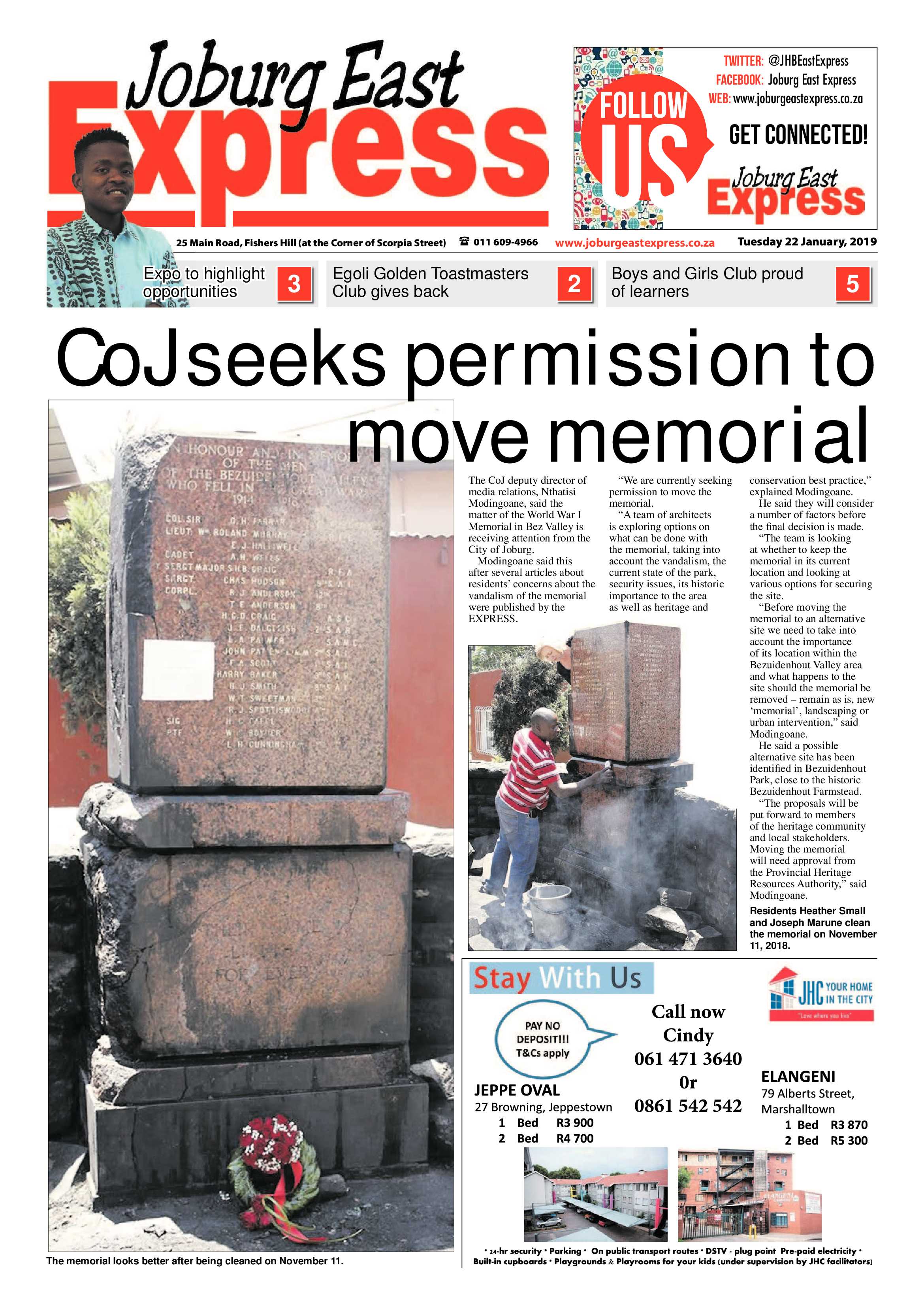 Joburg East Express 22 January 2019 page 1