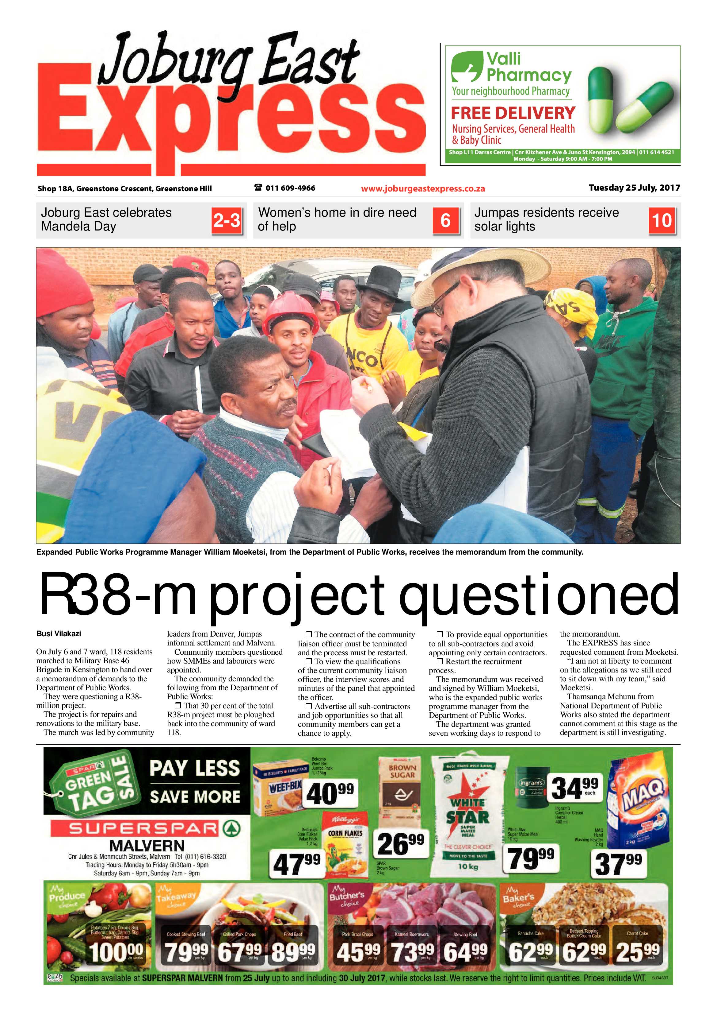 Joburg East Express 25 July 2017 page 1