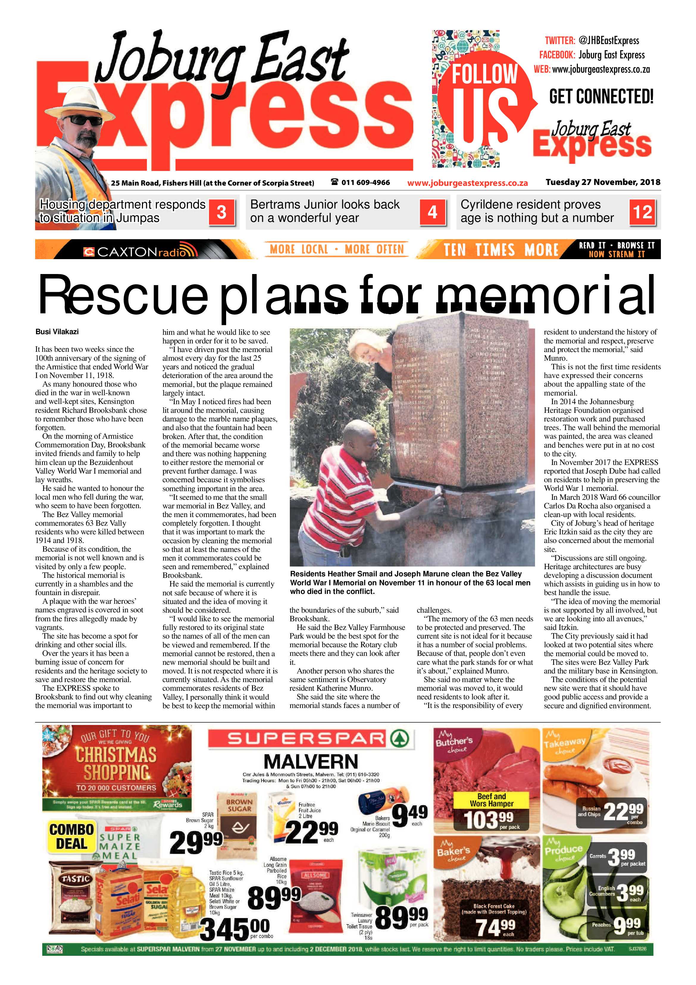 Joburg East Express 27 November 2018 page 1