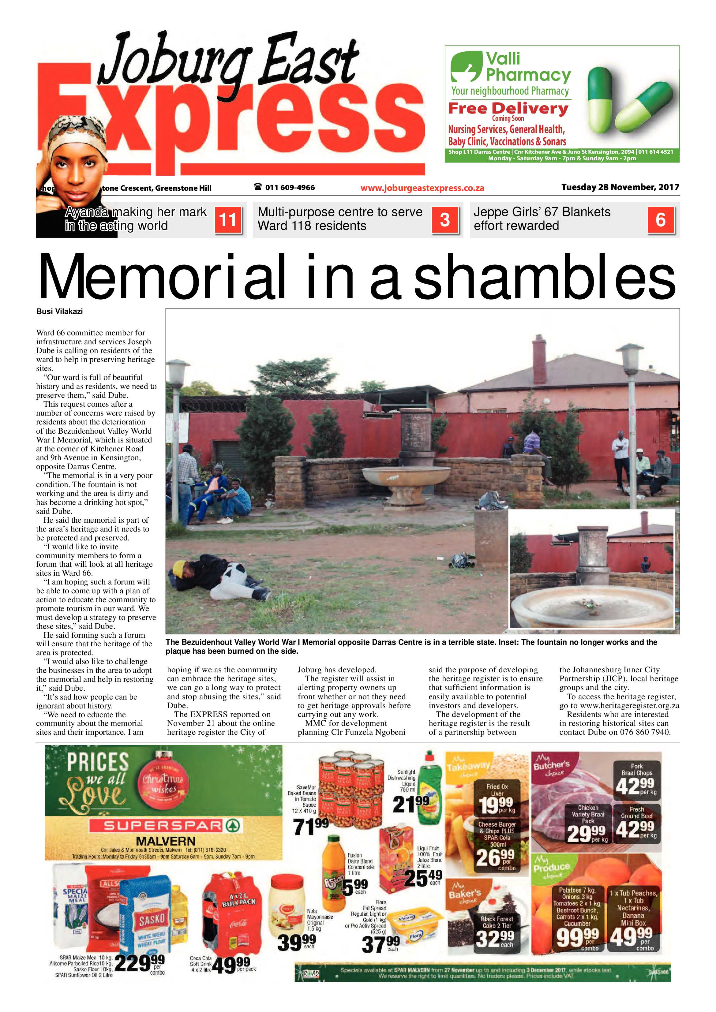 Joburg East Express 28 November 2017 page 1
