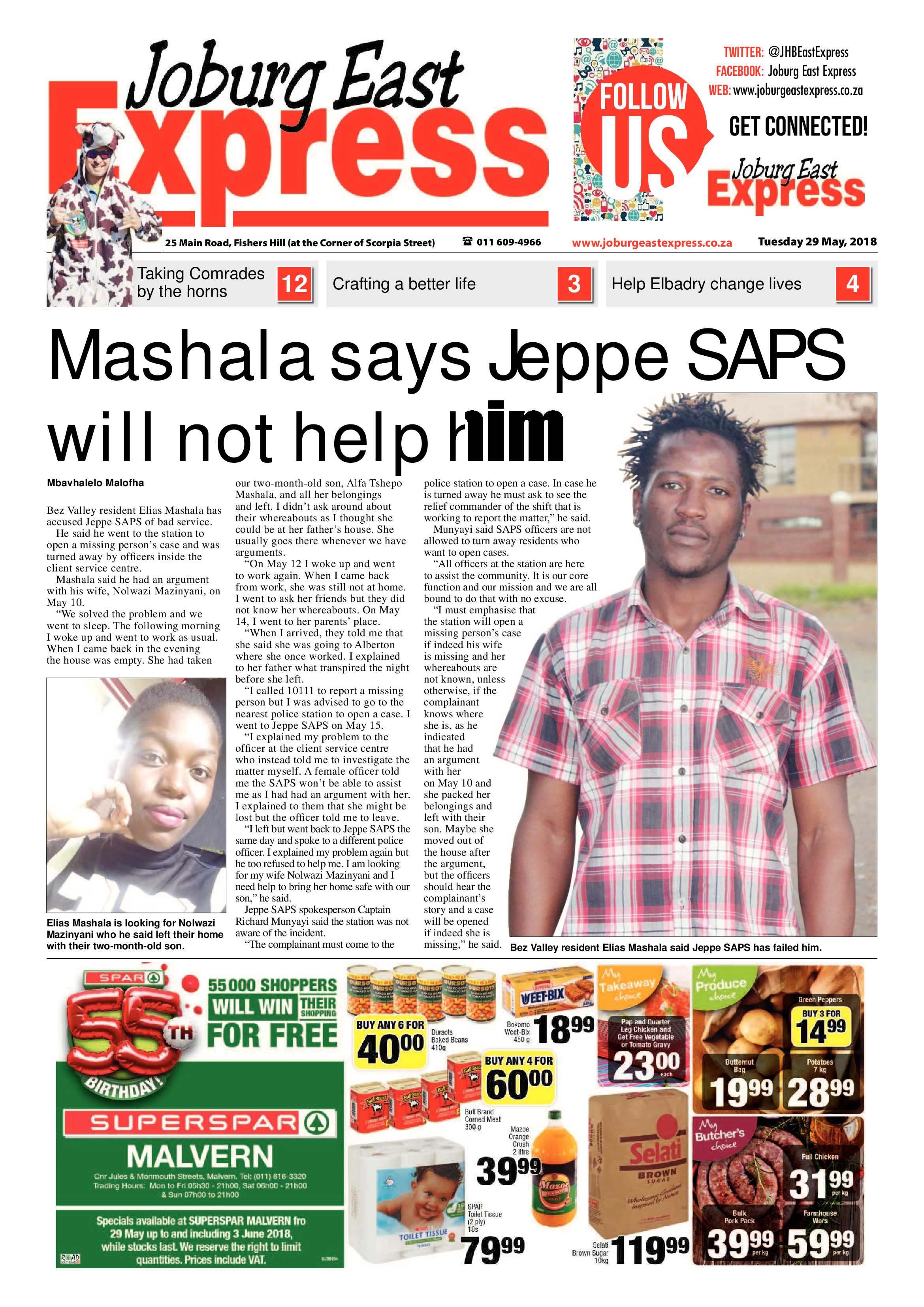 Joburg East Express 29 May 2018 page 1