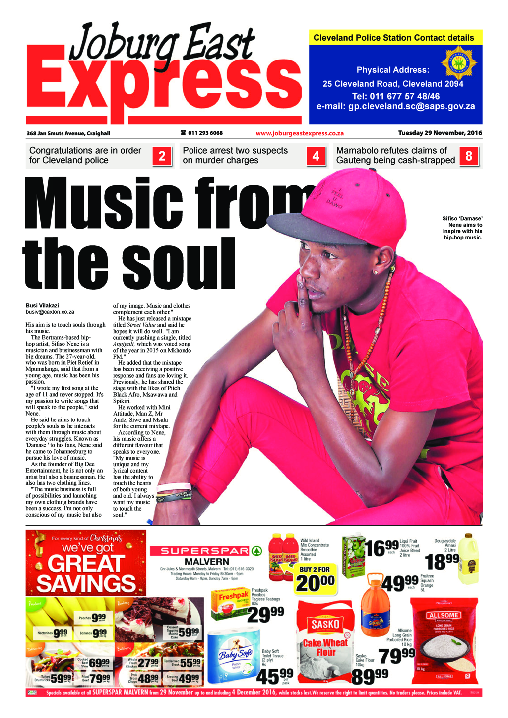 Joburg East Express 29 November 2016 page 1