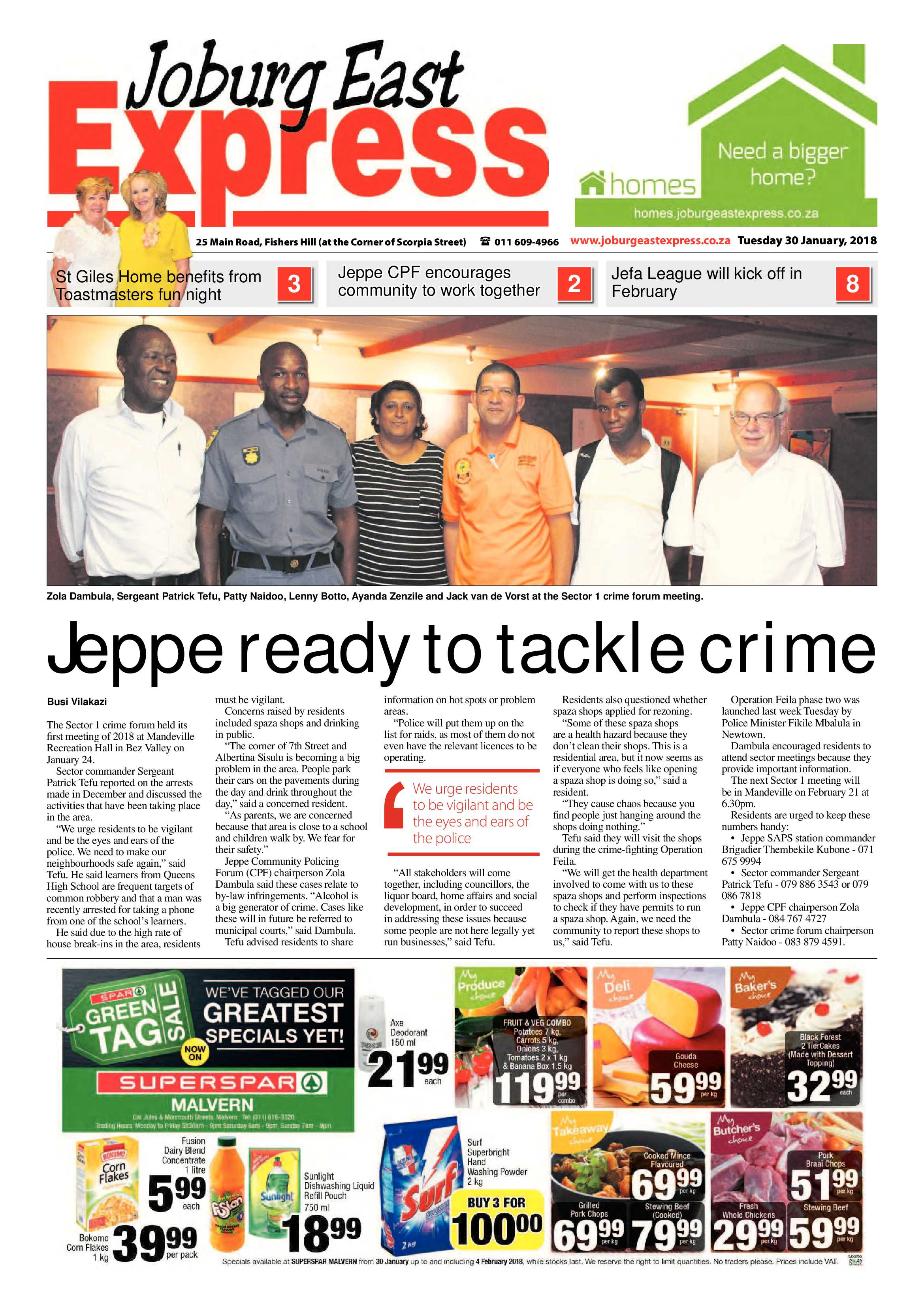 Joburg East Express 30 January 2018 page 1