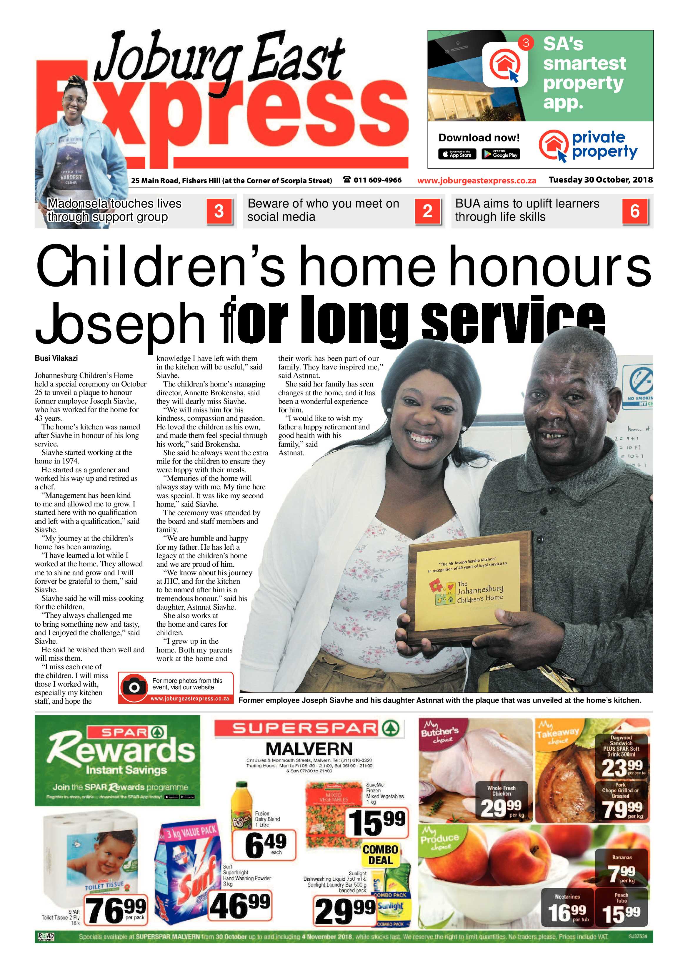 Joburg East Express 30 October 2018 page 1