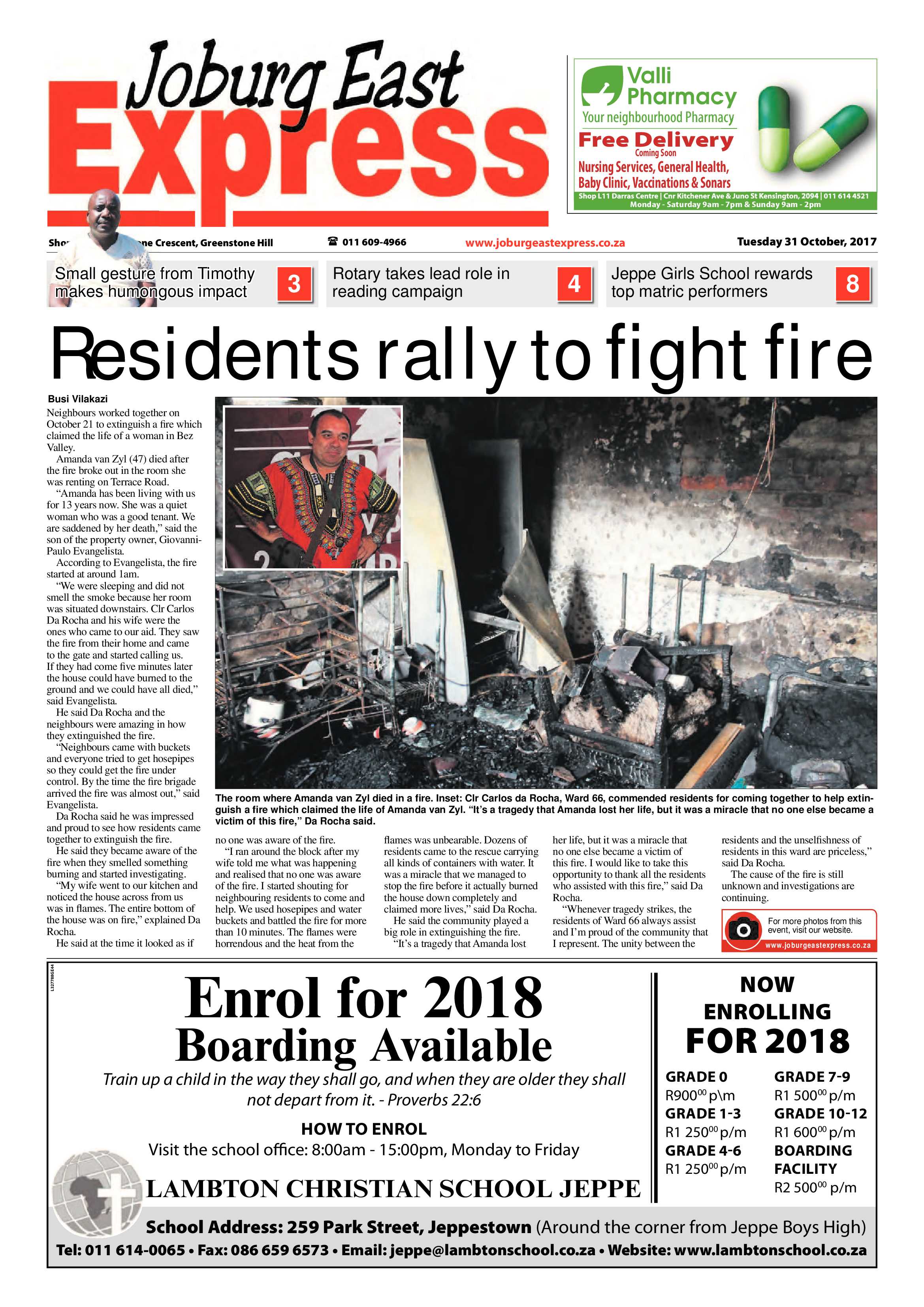 Joburg East Express 31 October 2017 page 1